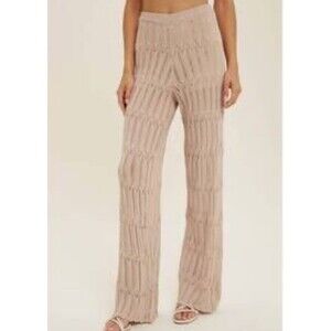 Wishlist High-Rise Crochet Pants Boho Hippie Festival Beige Tan Pullon Medium